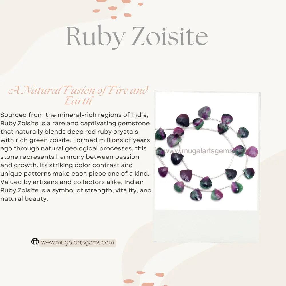 Natural Ruby Zoisite Beads – 96.8 Ct Approx. | 8.5X9 To 12X12.5 MM Approx. | 16 Inch Strand | Faceted Heart | Pink & Green Gemstones