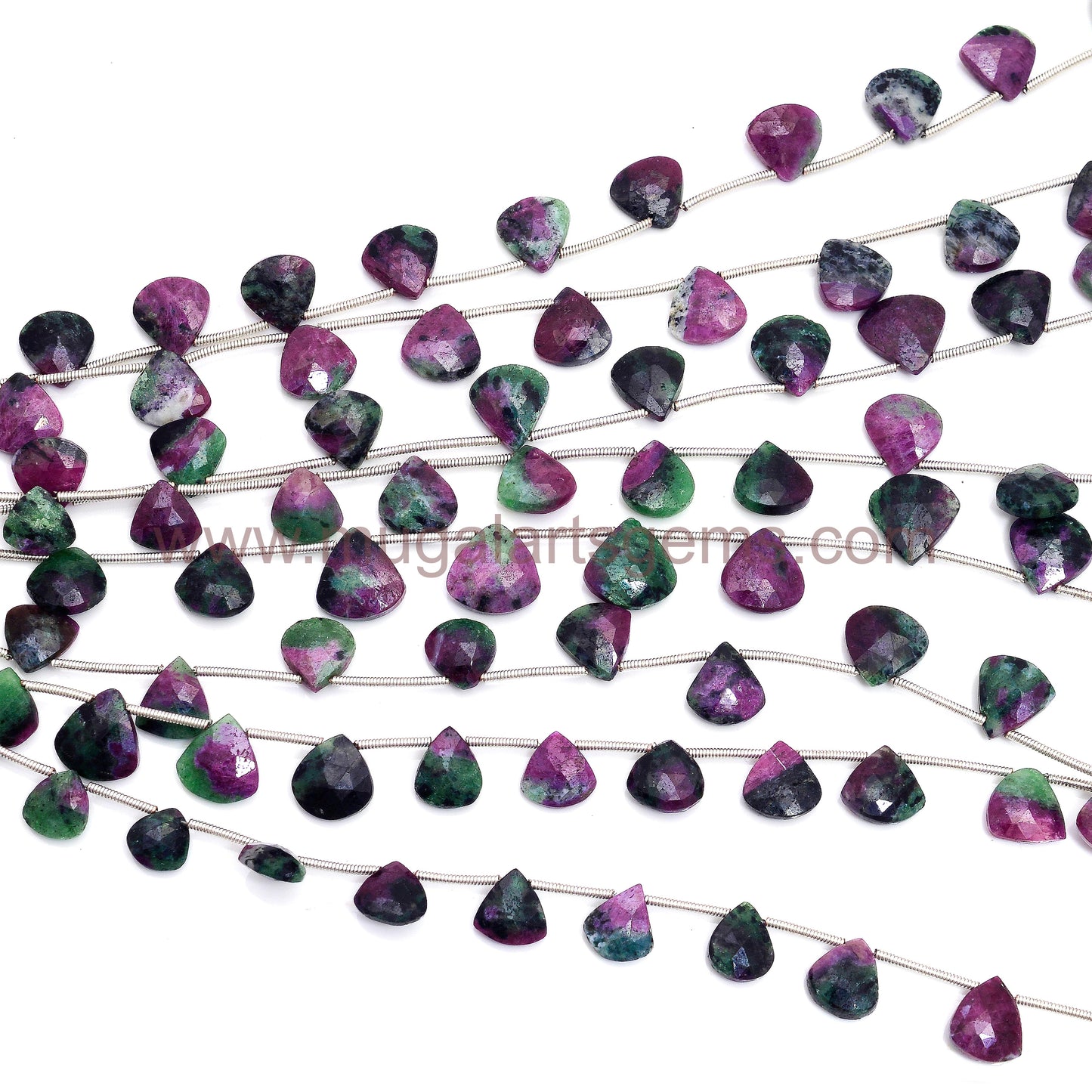 Natural Ruby Zoisite Beads – 96.8 Ct Approx. | 8.5x9 to 12x12.5 mm Approx. | 16 Inch Strand | Faceted Heart | Pink & Green Gemstones