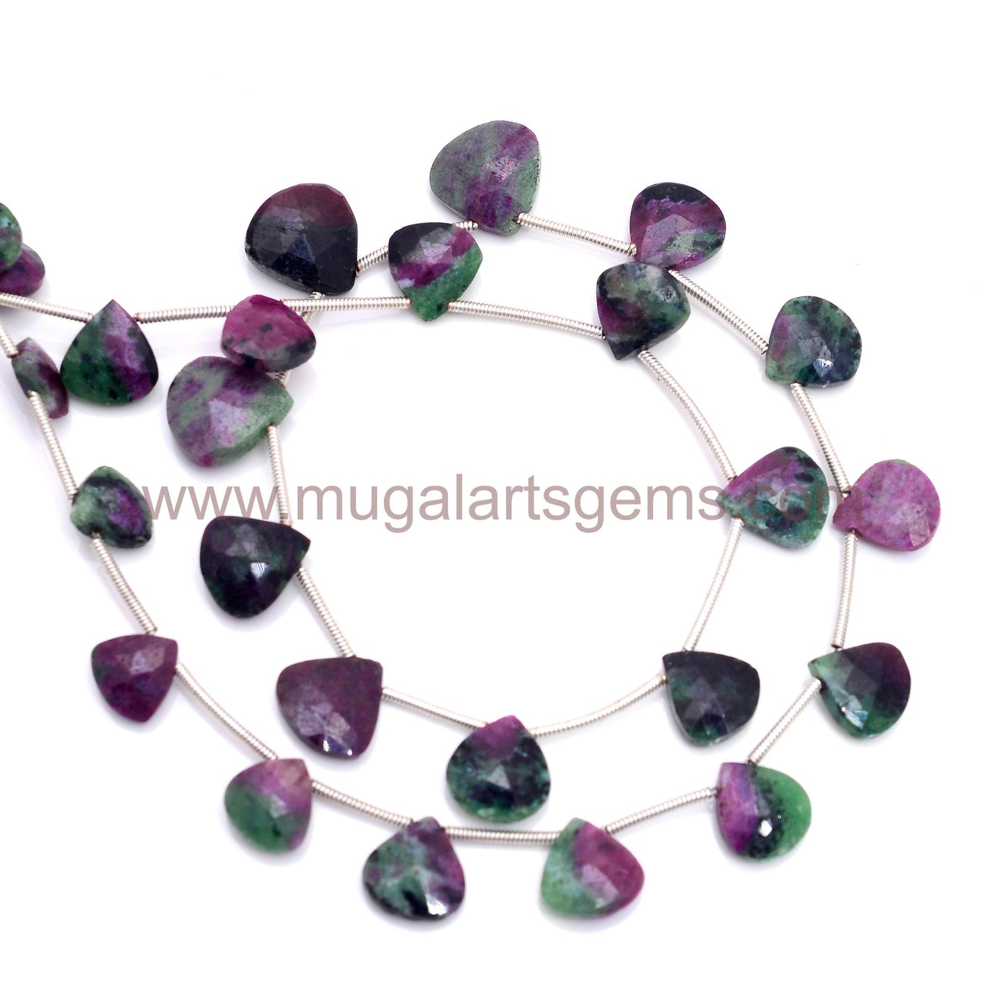 Natural Ruby Zoisite Beads – 96.8 Ct Approx. | 8.5x9 to 12x12.5 mm Approx. | 16 Inch Strand | Faceted Heart | Pink & Green Gemstones