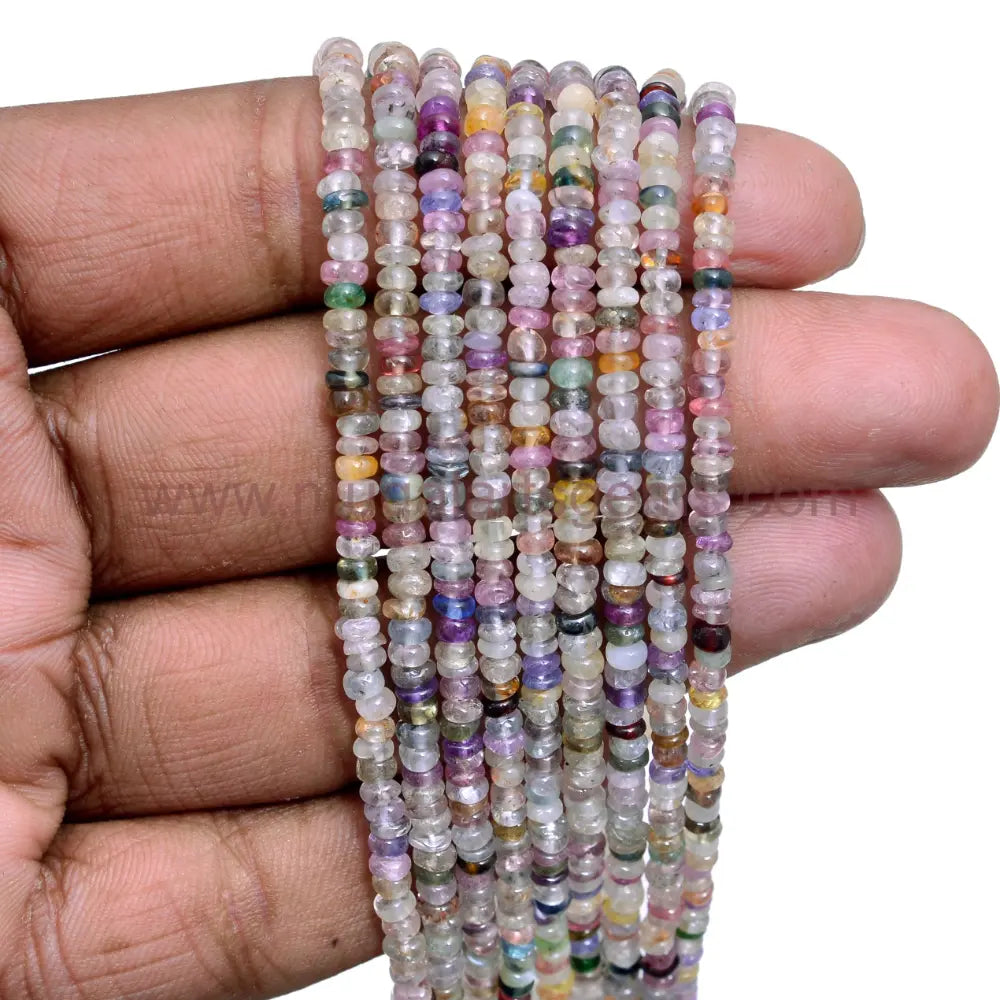 Natural Multi Sapphire Beads – 57 Ct Approx. | 3.5x5.5 mm Approx.| 16 Inch Strand | Smooth Rondelle | Multi-Color Gemstones for Jewelry Making