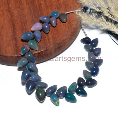 Rare Black Color Natural Ethiopian Opal Gemstone Beads Smooth Drops Shape Polished Beads Natural Healing Opal Gemstone Fully Flashy Stone Making For jewelry