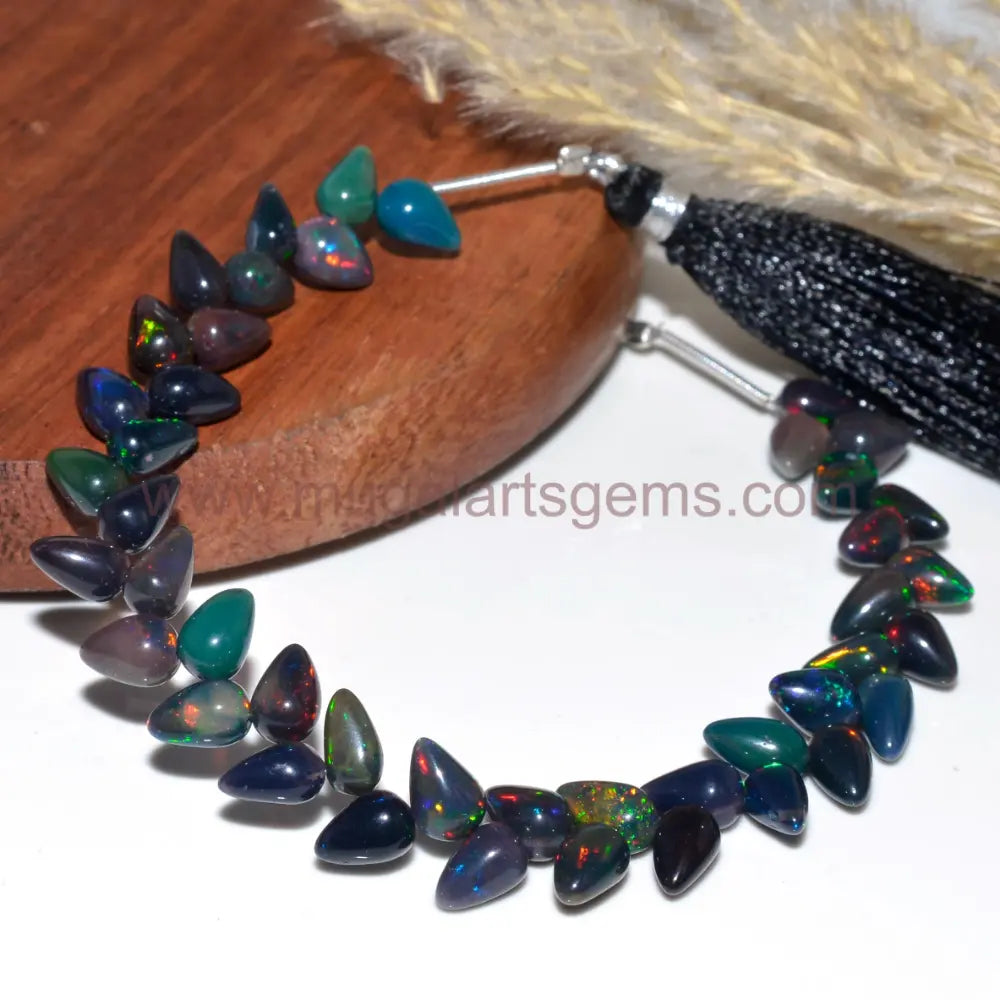 Rare Black Color Natural Ethiopian Opal Gemstone Beads Smooth Drops Shape Polished Beads Natural Healing Opal Gemstone Fully Flashy Stone Making For jewelry