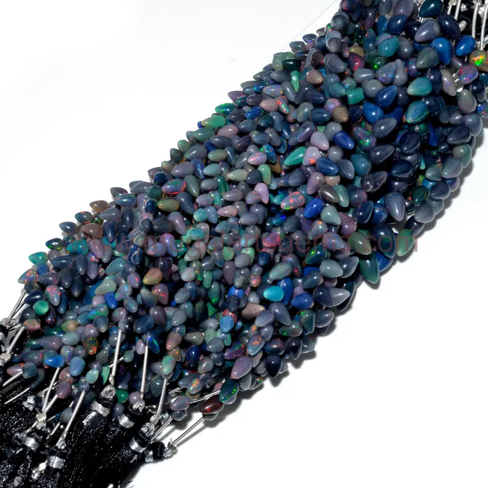 Rare Black Color Natural Ethiopian Opal Gemstone Beads Smooth Drops Shape Polished Beads Natural Healing Opal Gemstone Fully Flashy Stone Making For jewelry