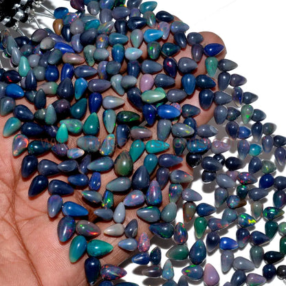 Rare Black Color Natural Ethiopian Opal Gemstone Beads Smooth Drops Shape Polished Beads Natural Healing Opal Gemstone Fully Flashy Stone Making For jewelry