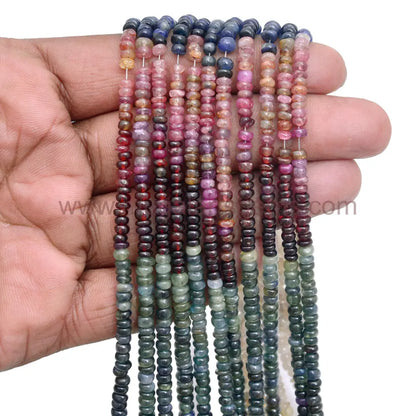 Natural Multi Sapphire Beads 74.46 Ct Approx. 3-5.5mm Approx. 16 inch Rondelle Shape Multi Color Smooth Beads
