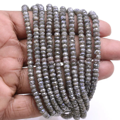 Natural Silverite Beads 69.54 Ct Approx.3-5.5 mm Approx. 16 inch Rondelle Shape Gray Color Faceted Beads.