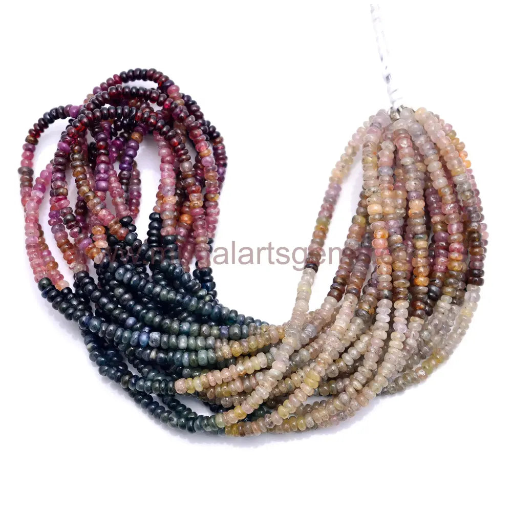 Natural Multi Sapphire Beads 66.41 Ct Approx. 3.5-4mm Approx. 16 inch Rondelle Shape Multi Color Smooth Beads