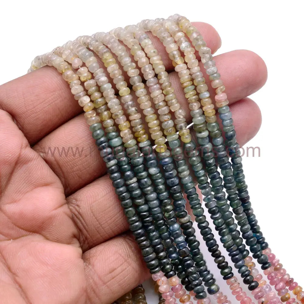 Natural Multi Sapphire Beads 66.41 Ct Approx. 3.5-4mm Approx. 16 inch Rondelle Shape Multi Color Smooth Beads