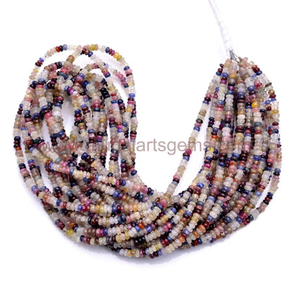 Natural Multi Sapphire Beads 53.21 Ct Approx. 3-4 mm Approx. 16 inch Rondelle Shape Multi Color Smooth Beads.