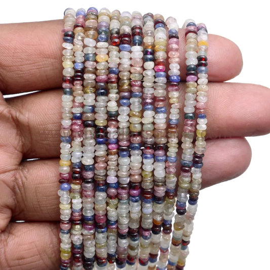 Natural Multi Sapphire Beads 53.21 Ct Approx. 3-4 mm Approx. 16 inch Rondelle Shape Multi Color Smooth Beads.