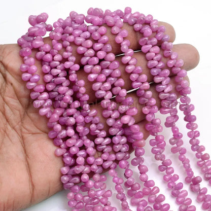 Natural Pink Sapphire Beads 49.75 to 85.2 Ct Approx. 3x4mm-6x9mm Approx. 8 inch Drops Shape Pink Color Smooth Beads.