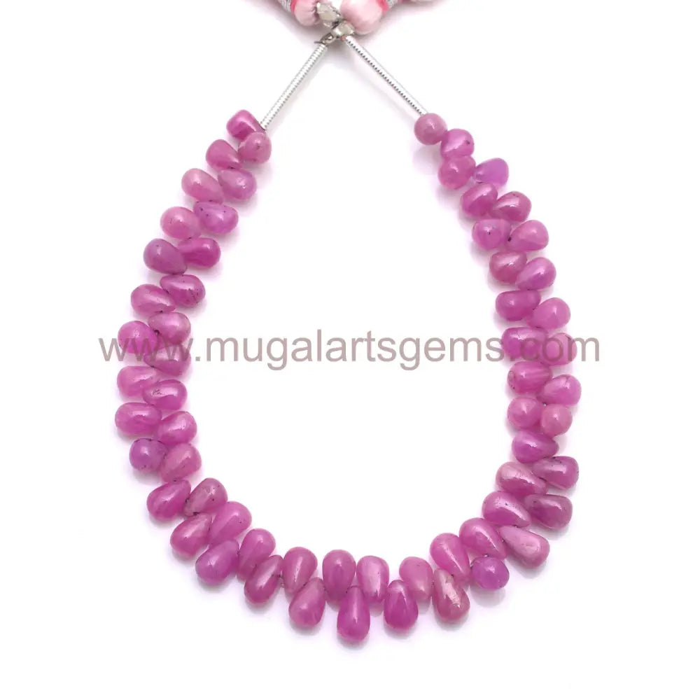 Natural Pink Sapphire Beads 49.75 to 85.2 Ct Approx. 3x4mm-6x9mm Approx. 8 inch Drops Shape Pink Color Smooth Beads.