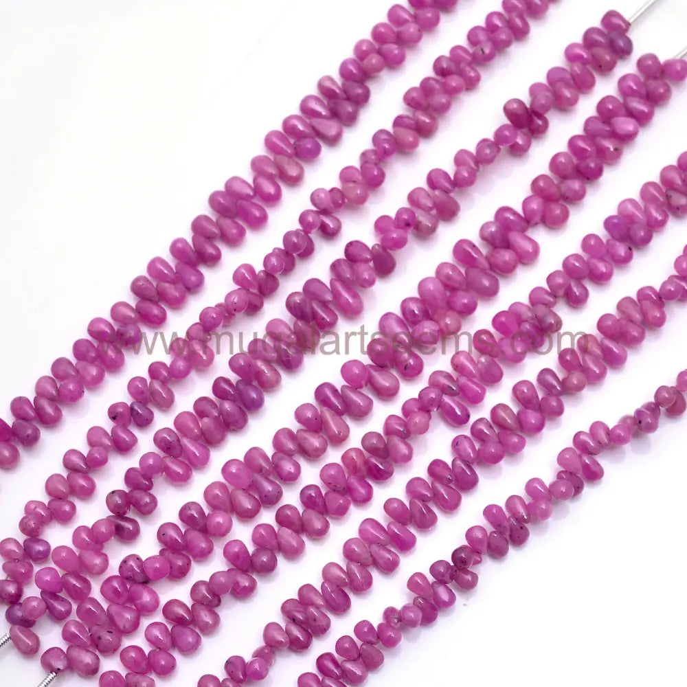 Natural Pink Sapphire Beads 49.75 to 85.2 Ct Approx. 3x4mm-6x9mm Approx. 8 inch Drops Shape Pink Color Smooth Beads.