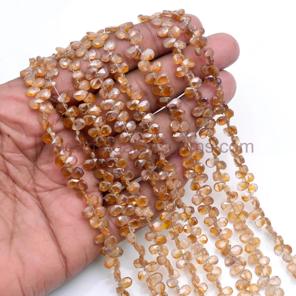 Natural Brown Zircon Beads 57 to 77.44 Ct Approx.4x7mm-6x8mm Approx. 8 inch Pear Shape Brown Color Faceted Beads.