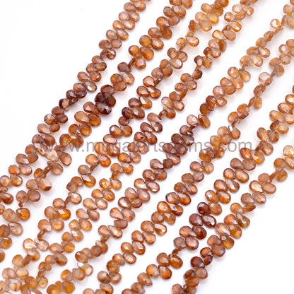 Natural Brown Zircon Beads 57 to 77.44 Ct Approx.4x7mm-6x8mm Approx. 8 inch Pear Shape Brown Color Faceted Beads.