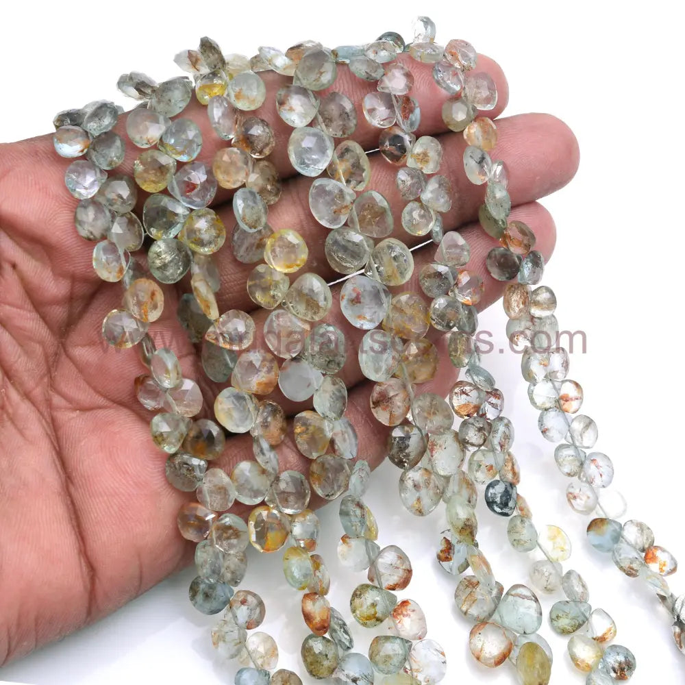 Natural Healer Aquamarine Beads 96.37 Ct Approx. 6x6 to 10x11 mm Approx. 8 inch Heart Shape Faceted Beads.