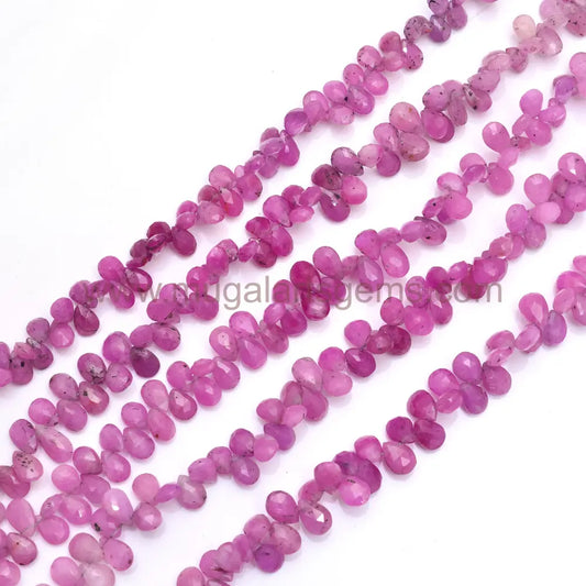 Natural Pink Sapphire Beads 111.61 Carat Approx. 5X7 To 6X9 MM Approx. 8 inch Pear Shape Pink Color Faceted Beads.
