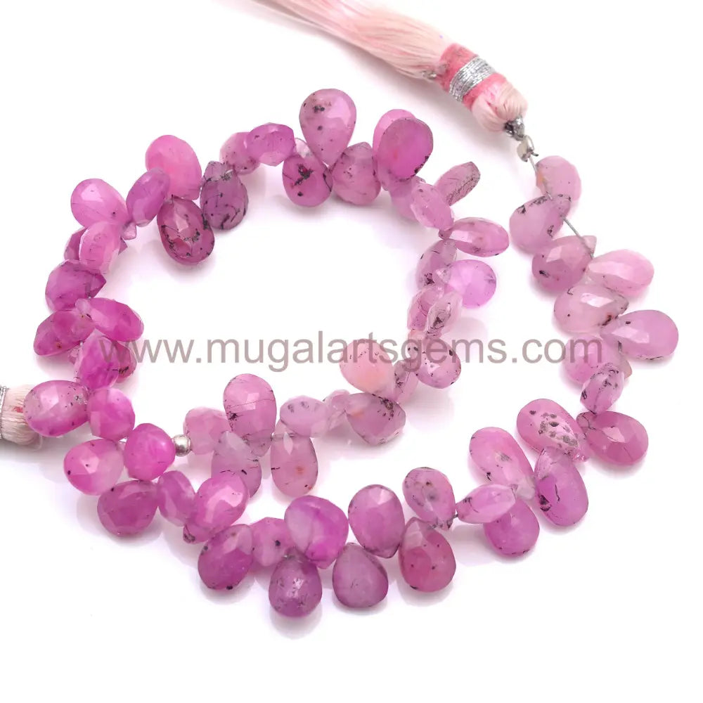 Natural Pink Sapphire Beads 111.61 Ct Approx. 5x7 to 6x9 mm Approx. 8 inch Pear Shape Pink Color  Faceted Beads.