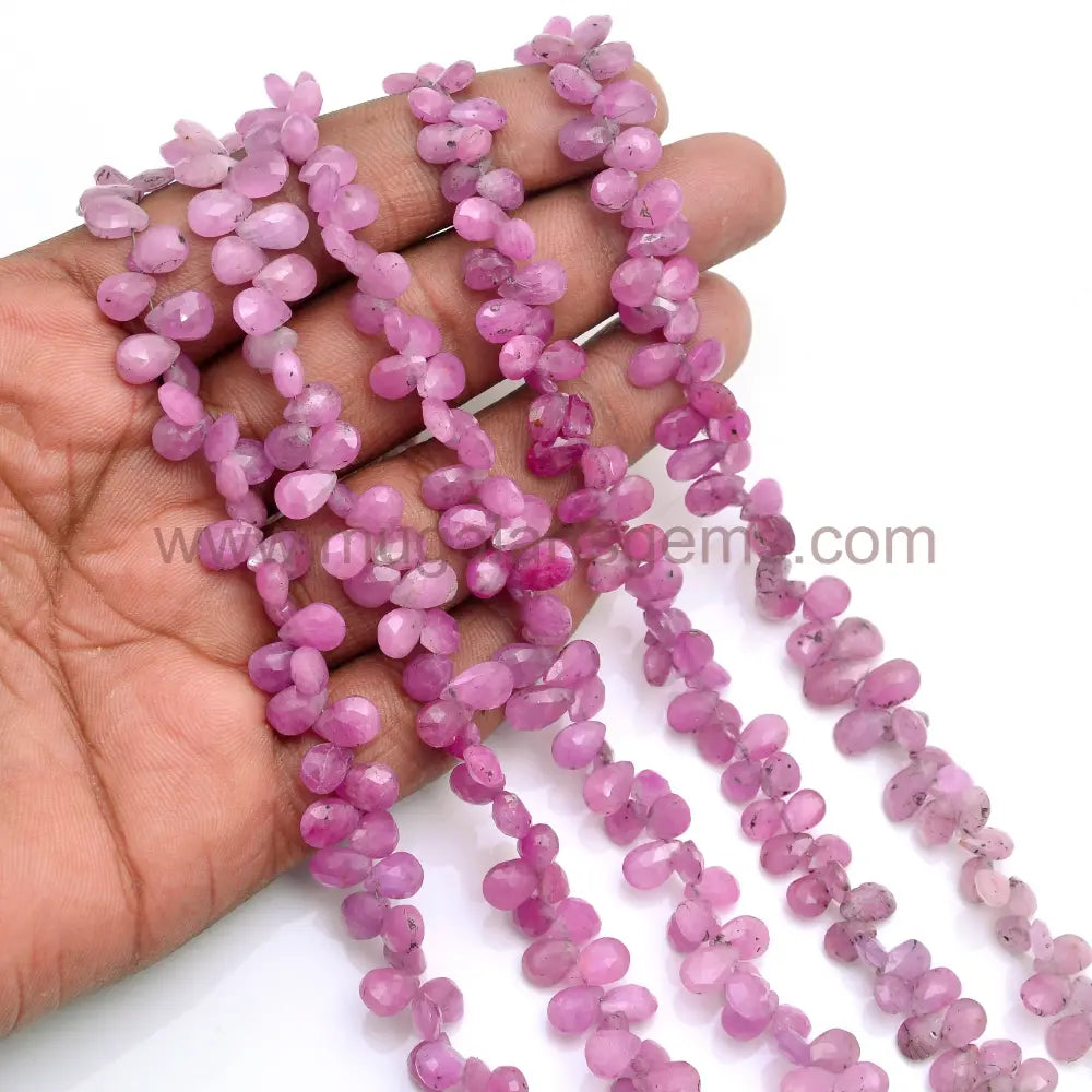 Natural Pink Sapphire Beads 111.61 Ct Approx. 5x7 to 6x9 mm Approx. 8 inch Pear Shape Pink Color  Faceted Beads.