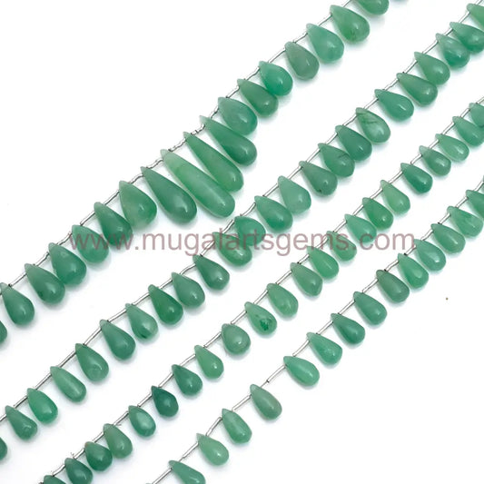 Natural Green Quartz Beads 77.91 to 159.5 CT Approx. 6X9 To 8X30 MM Approx. 8 inch Strand Drops Shape Green Color Smooth Beads.