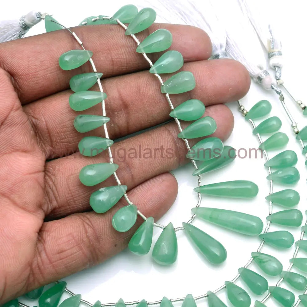 Natural Green Quartz Beads 77.91 to 159.5 CT Approx. 6x9mm-8x30mm Approx. 8 inch Drops Shape Green Color Smooth Beads.