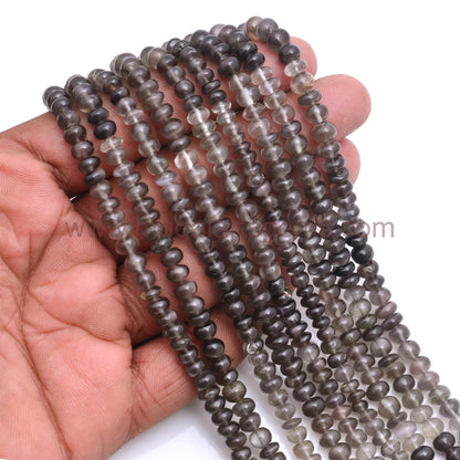 Natural Black Sillimanite Cats Eye Beads 67.44 to 88.88 CT Approx. 5x6 mm-6x8 mm Approx. 8 inch Roundel Shape Black Color Smooth Beads.