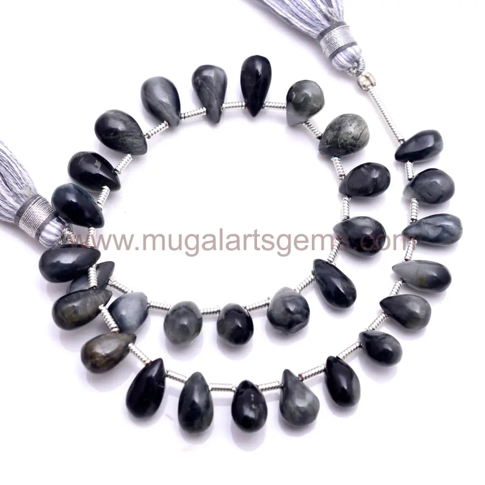Natural Black cats Eye Beads 65 Ct Approx. 4x9 to 6.5x11mm Approx. 8 inch Drops Shape Black Color Smooth Beads.