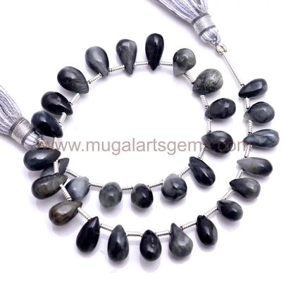 Natural Black cats Eye Beads 65 Ct Approx. 4x9 to 6.5x11mm Approx. 8 inch Drops Shape Black Color Smooth Beads.