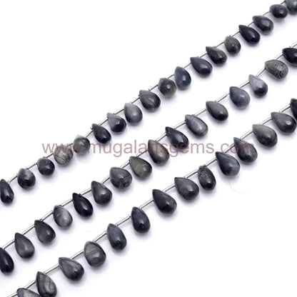 Natural Black cats Eye Beads 65 Ct Approx. 4x9 to 6.5x11mm Approx. 8 inch Drops Shape Black Color Smooth Beads.