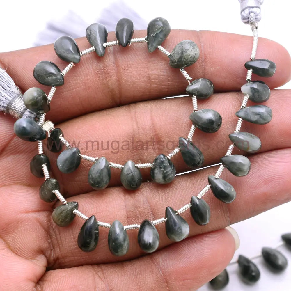 Natural Black cats Eye Beads 65 Ct Approx. 4x9 to 6.5x11mm Approx. 8 inch Drops Shape Black Color Smooth Beads.