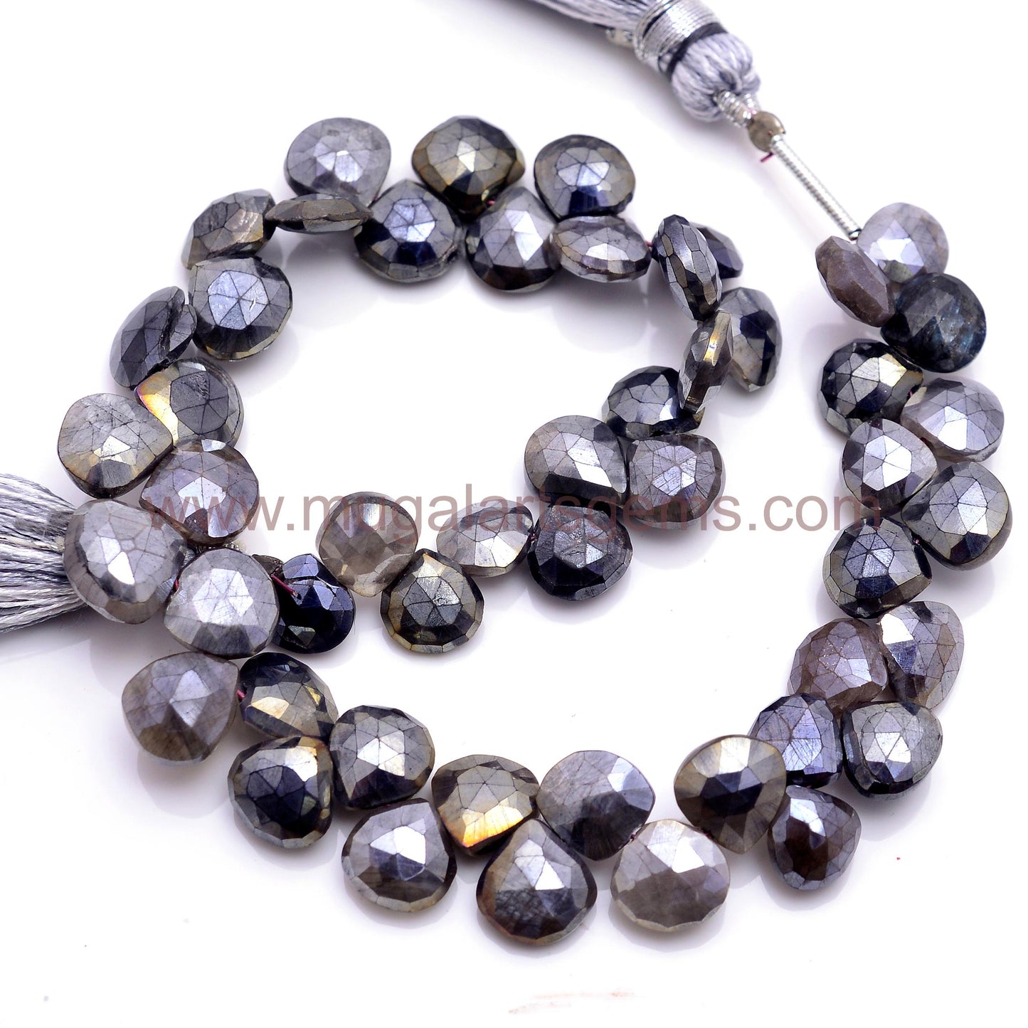 Natural Black Silverite Beads 85 ct. Approx. 6x6.5 to 10x10mm Approx. 8 inch Heart Shape Black Color faceted Beads.