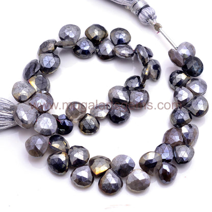 Natural Black Silverite Beads 85 ct. Approx. 6x6.5 to 10x10mm Approx. 8 inch Heart Shape Black Color faceted Beads.