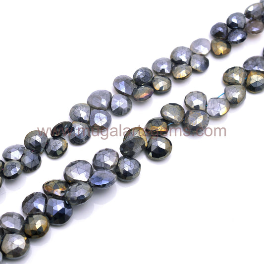 Natural Black Silverite Beads 85 ct. Approx. 6x6.5 to 10x10mm Approx. 8 inch Heart Shape Black Color faceted Beads.