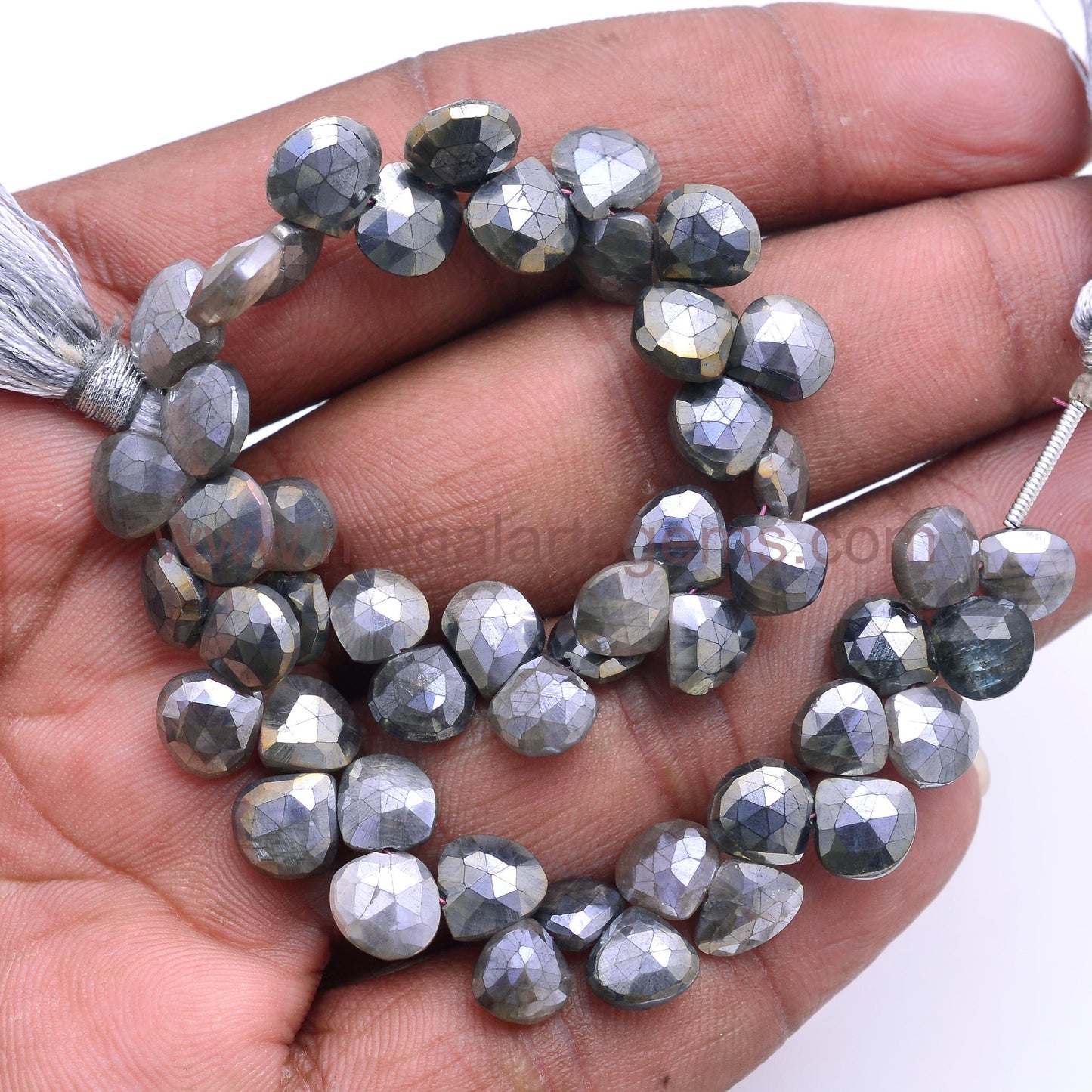 Natural Black Silverite Beads 85 ct. Approx. 6x6.5 to 10x10mm Approx. 8 inch Heart Shape Black Color faceted Beads.