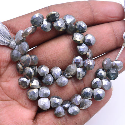 Natural Black Silverite Beads 85 ct. Approx. 6x6.5 to 10x10mm Approx. 8 inch Heart Shape Black Color faceted Beads.