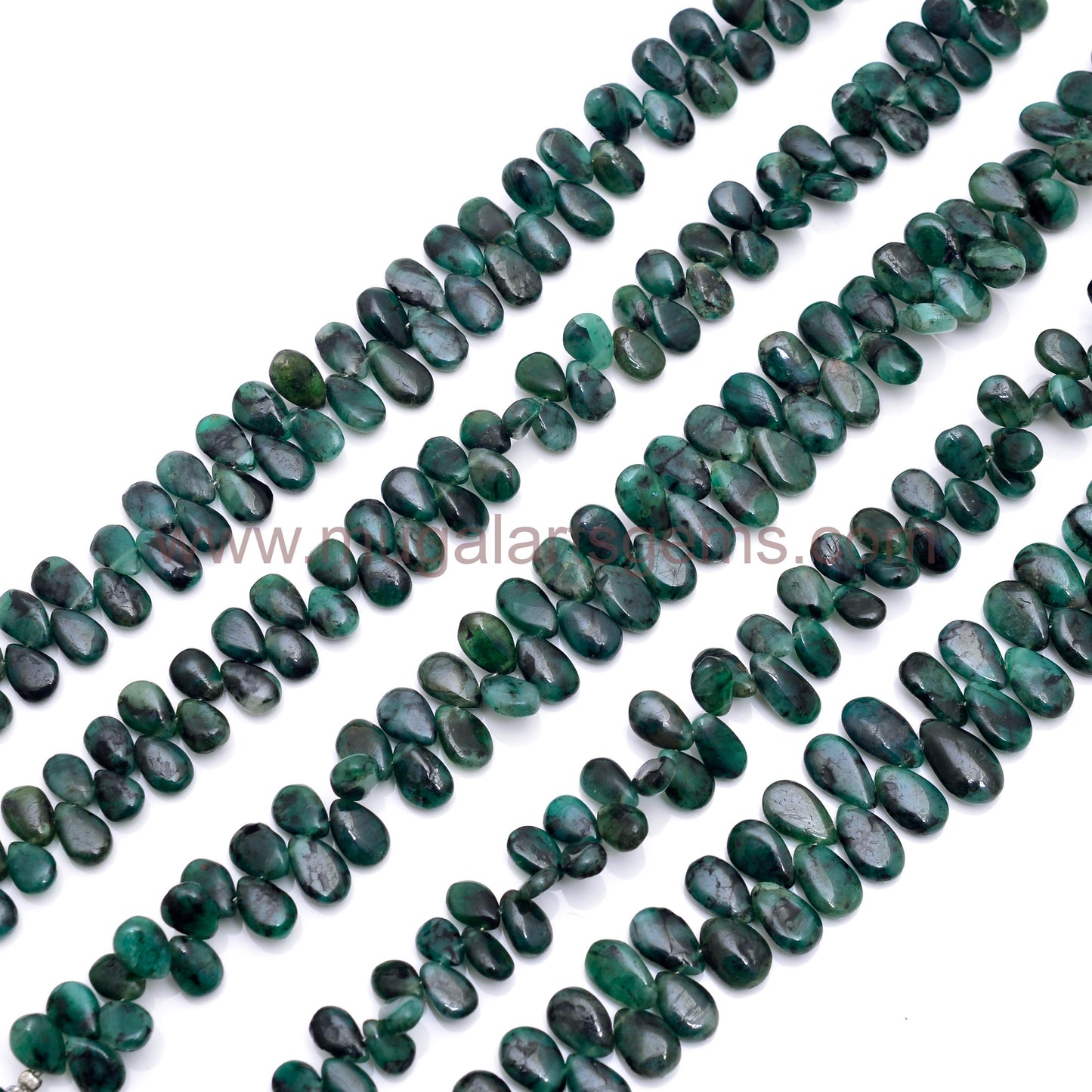 Natural Emerald Beads 6x8 To 8x14mm Approx. 109.8 Ct Approx. 8 inch Pear Shape Green Color Smooth Beads.