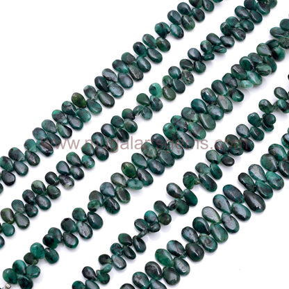 Natural Emerald Beads 6x8 To 8x14mm Approx. 109.8 Ct Approx. 8 inch Pear Shape Green Color Smooth Beads.