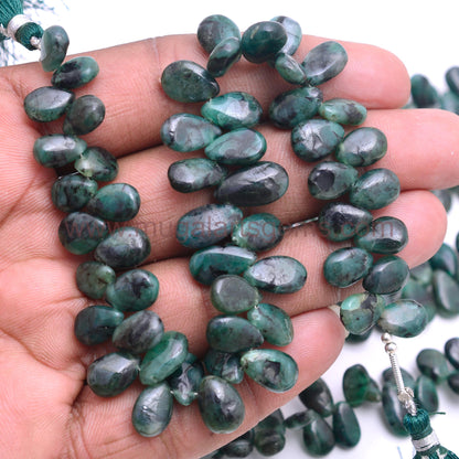 Natural Emerald Beads 6x8 To 8x14mm Approx. 109.8 Ct Approx. 8 inch Pear Shape Green Color Smooth Beads.
