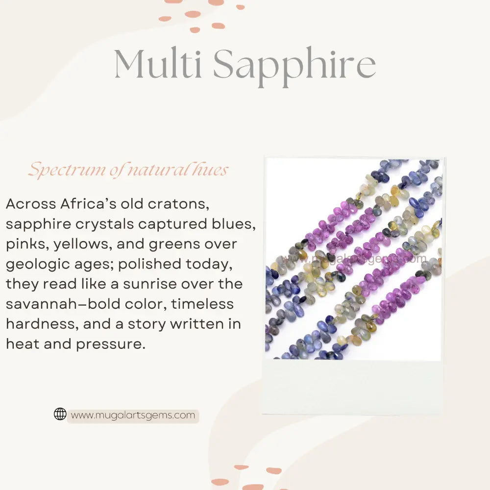 Natural Multi Sapphire Beads 4X5.5 to 5X9mm Approx. 80.81 Ct Approx. 8 inch Pear Shape Multi Color Faceted Beads.
