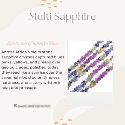 Natural Multi Sapphire Beads 4X5.5 to 5X9mm Approx. 80.81 Ct Approx. 8 inch Pear Shape Multi Color Faceted Beads.
