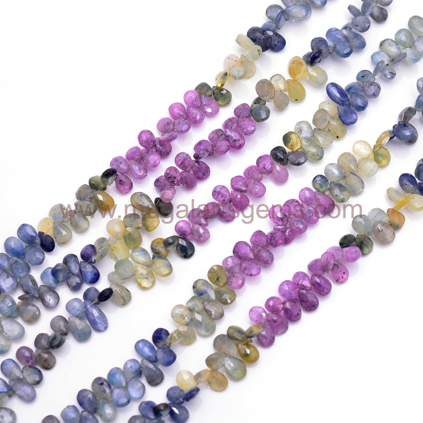 Natural Multi Sapphire Beads 4x5.5 to 5x9mm Approx. 80.81 Ct Approx. 8 inch Pear Shape Multi Color Faceted Beads.
