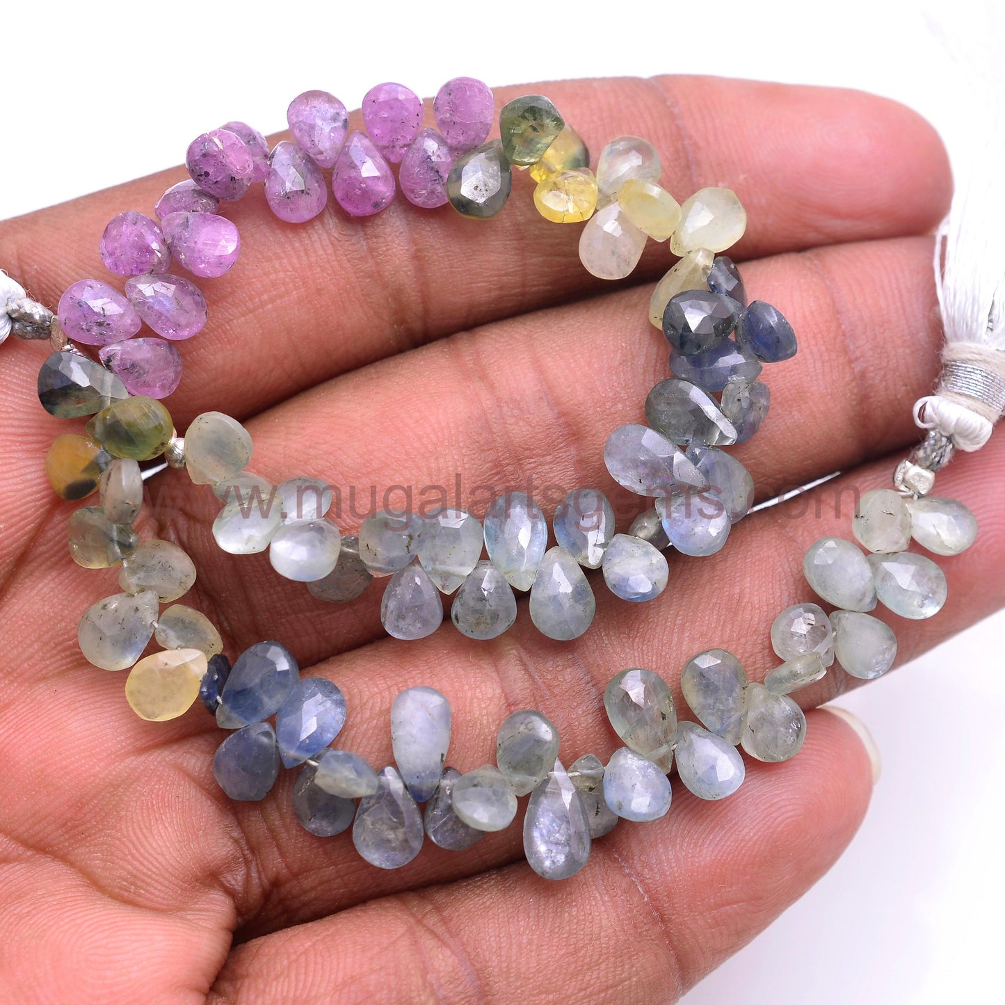 Natural Multi Sapphire Beads 4x5.5 to 5x9mm Approx. 80.81 Ct Approx. 8 inch Pear Shape Multi Color Faceted Beads.