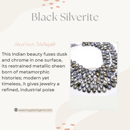 Natural Black Silverite Beads From India 5X7 MM To 8X12 MM Approx. 99.66 To 101 Ct Approx. 8 inch Pear Shape Black Color Faceted Beads.