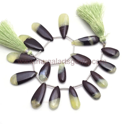 Natural Bi Prehnite Beads From Central African Republic 8x14 to 1x24mm Approx. 145 Ct Approx. 8 inch Pear Shape Bi Color Smooth Beads.