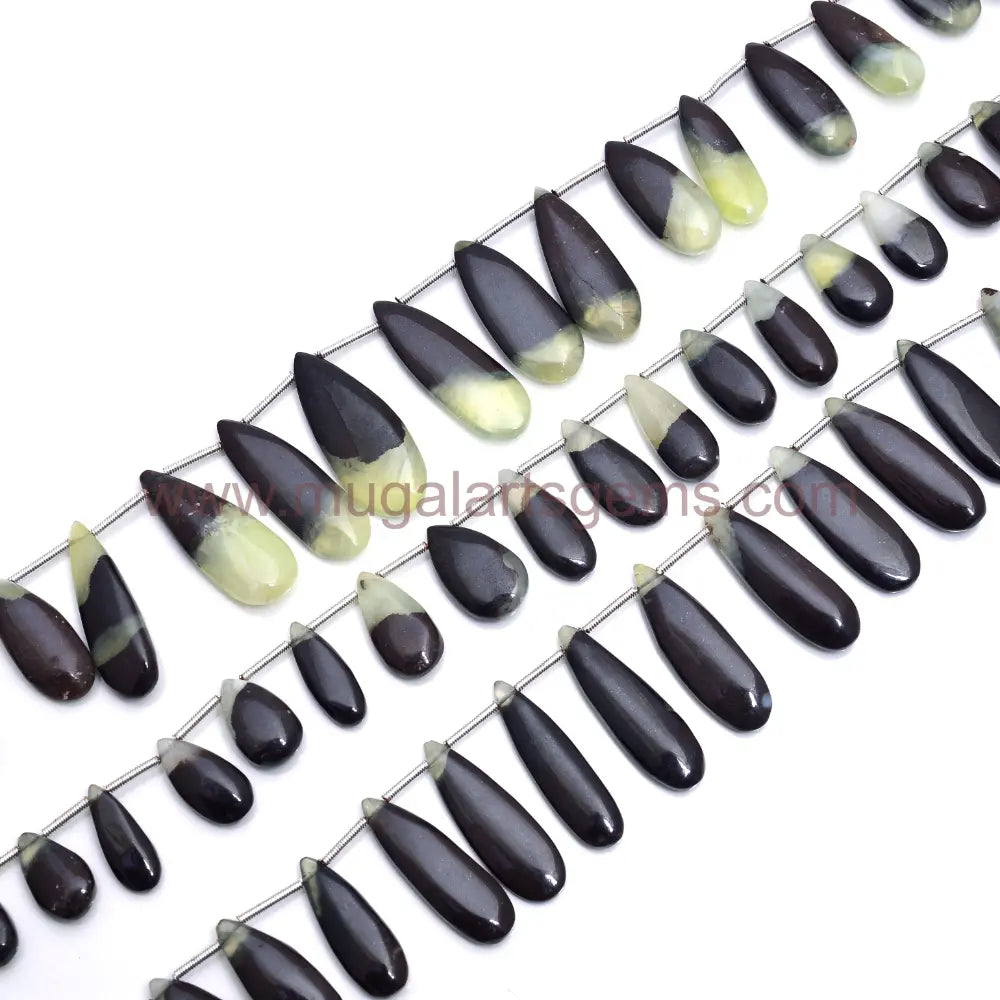 Natural Bi Prehnite Beads From Central African Republic 8x14 to 1x24mm Approx. 145 Ct Approx. 8 inch Pear Shape Bi Color Smooth Beads.