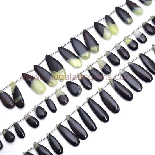 Natural Bi Prehnite Beads From Central African Republic 8x14 to 1x24mm Approx. 145 Ct Approx. 8 inch Pear Shape Bi Color Smooth Beads.