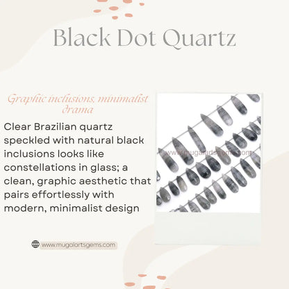 Natural Black Dot Quartz Beads From Brazil 8.5X16.5 To 10.5X40 MM Approx. 107.4 Carat Approx. 8 inch Pear Shape Black Color Faceted Beads.