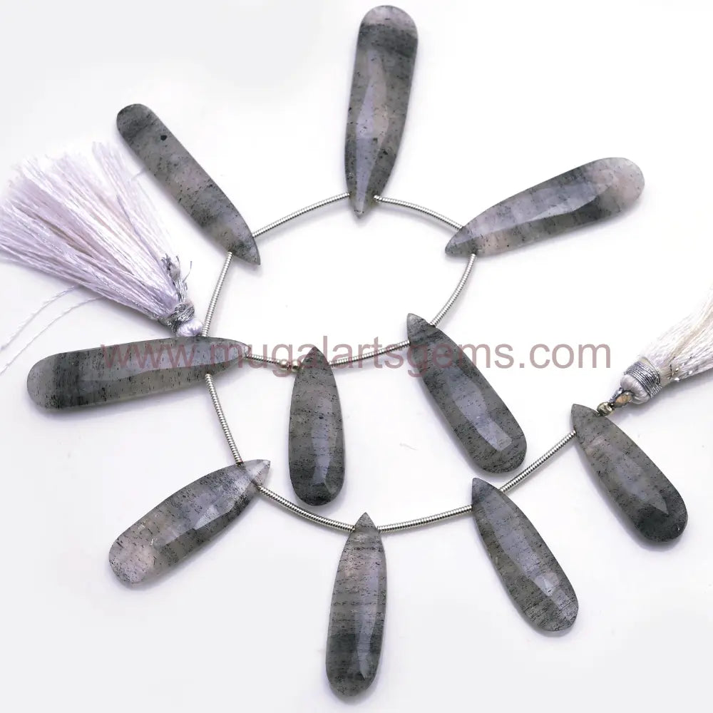 Natural Black Dot Quartz Beads From Brazil 8.5x16.5 to 10.5x40mm Approx. 107.4 Ct Approx. 8 inch Pear Shape Black Color Faceted Beads.