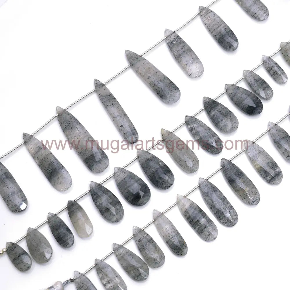 Natural Black Dot Quartz Beads From Brazil 8.5x16.5 to 10.5x40mm Approx. 107.4 Ct Approx. 8 inch Pear Shape Black Color Faceted Beads.