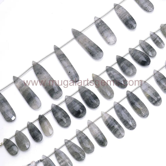 Natural Black Dot Quartz Beads From Brazil 8.5X16.5 To 10.5X40 MM Approx. 107.4 Carat Approx. 8 inch Pear Shape Black Color Faceted Beads.